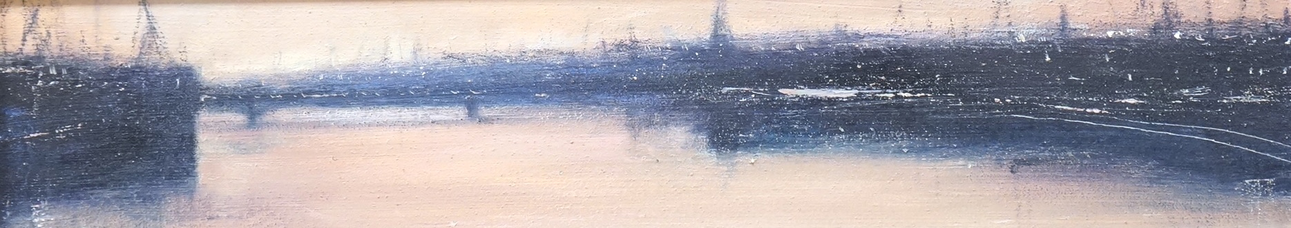 Contemporary oil on board, Panoramic London Thames riverscape, unsigned, 13 x 68cm